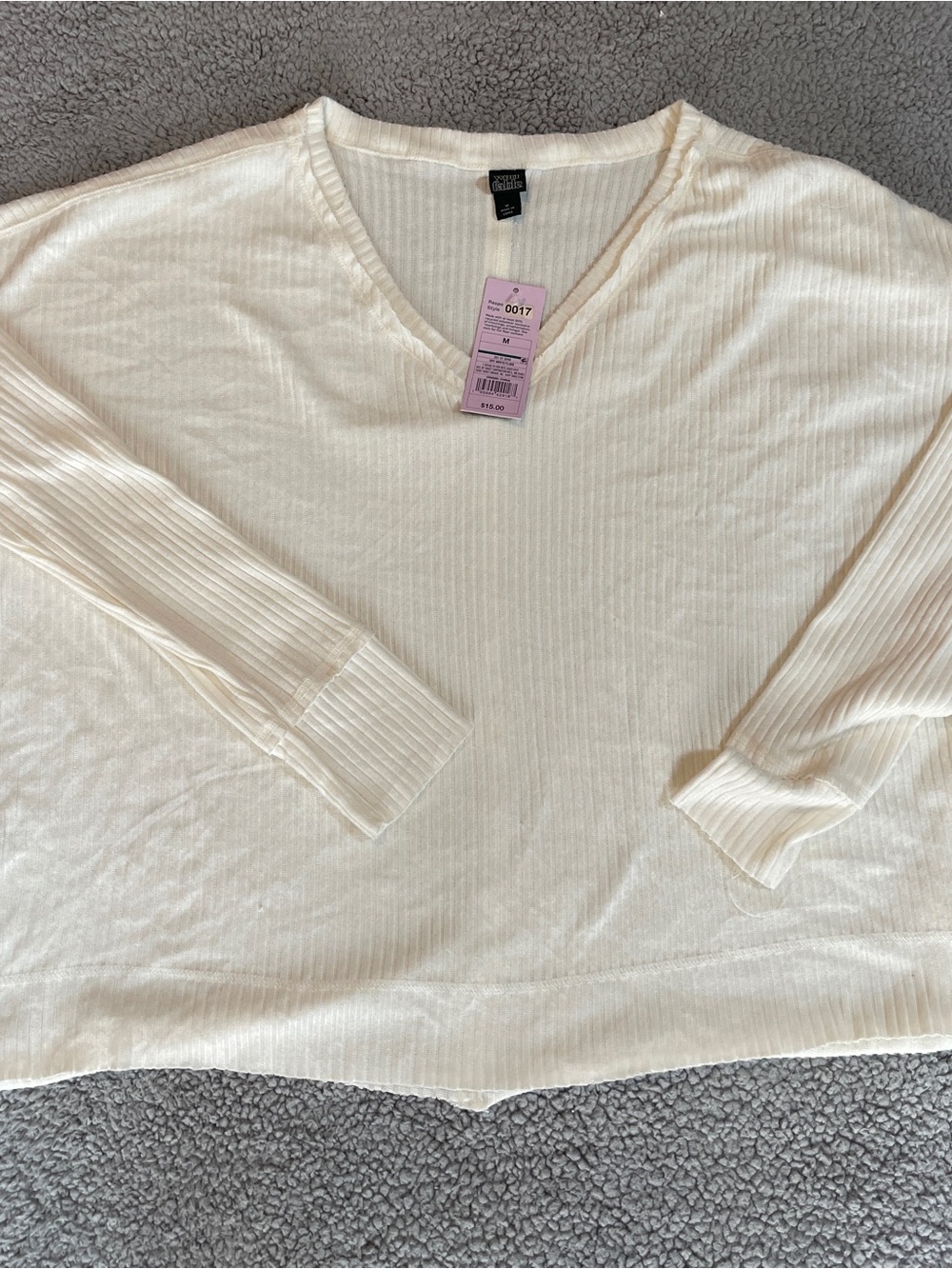Ribbed V-Neck Sweater - Cream